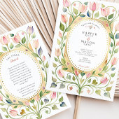 Romantic Art Nouveau Tulip & Hearts Gold Wedding 招待状