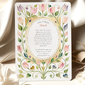 Romantic Art Nouveau Tulip & Hearts Gold Wedding 招待状