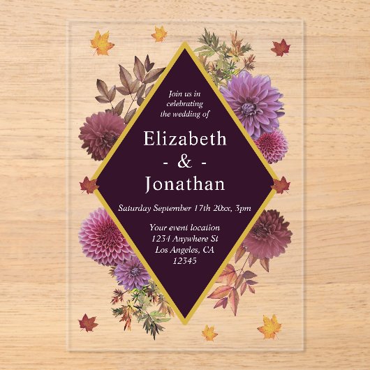 Romantic Autumn Dahlia Wedding アクリル招待状 (正面)