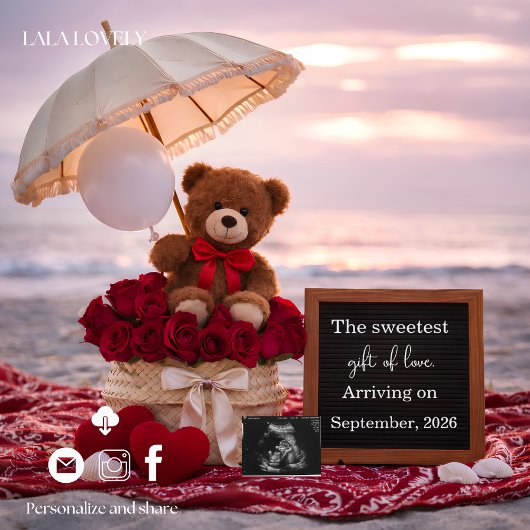 Romantic Baby Reveal Pregnancy announcement card  案内状