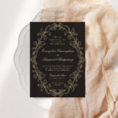 Romantic Baroque Ornate Frame Black Wedding 招待状