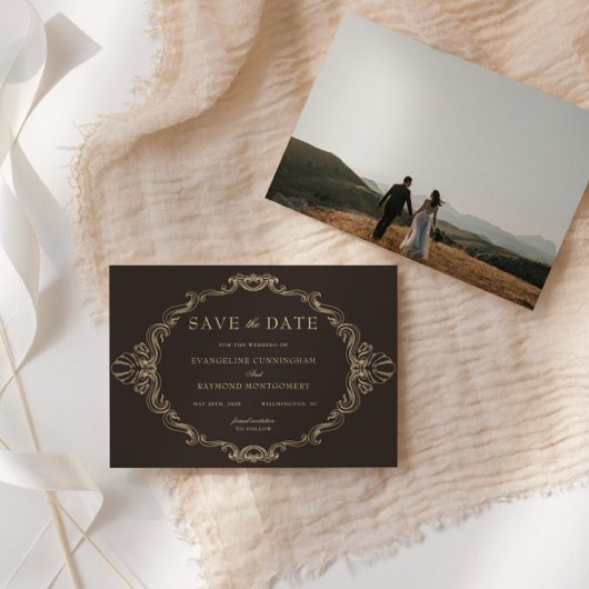 Romantic Baroque Ornate Frame Dark Brown Photo セーブザデート