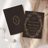 Romantic Baroque Ornate Frame Dark Brown Wedding 招待状