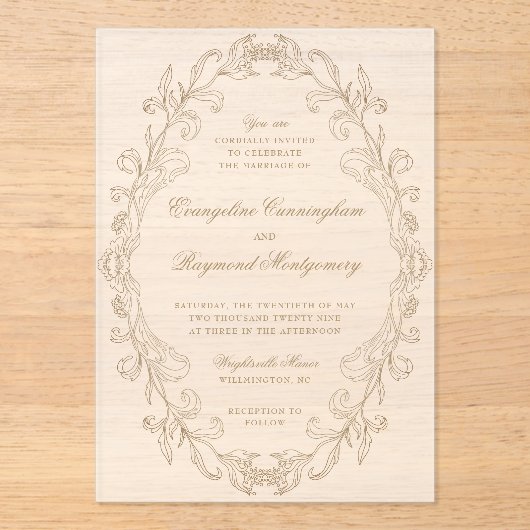 Romantic Baroque Ornate Frame Wedding アクリル招待状 (正面)