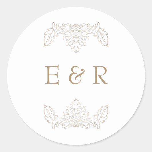 Romantic Baroque Ornate Frame Wedding ラウンドシール (正面)