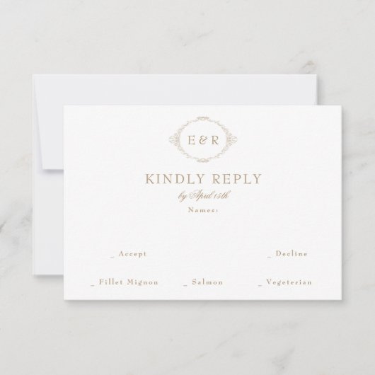 Romantic Baroque Ornate Frame Wedding 出欠カード (正面)