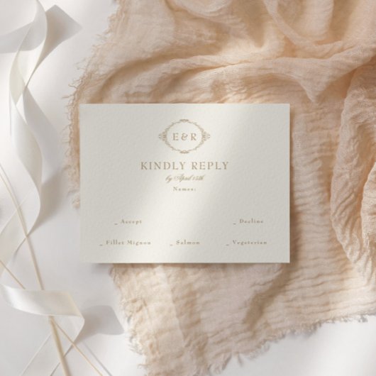 Romantic Baroque Ornate Frame Wedding 出欠カード