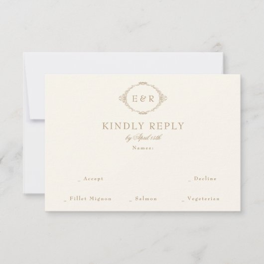 Romantic Baroque Ornate Frame Wedding 出欠カード (正面)