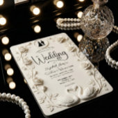 Romantic Baroque Roses & Silhouette Frame Wedding  招待状