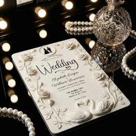 Romantic Baroque Roses & Silhouette Frame Wedding  招待状