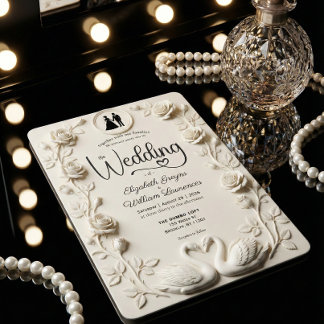 Romantic Baroque Roses & Silhouette Frame Wedding  招待状