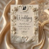 Romantic Baroque Roses & Silhouette Frame Wedding 招待状