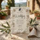 Romantic Baroque Roses & Silhouette Frame Wedding 招待状