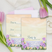 Romantic Beach Sunset Purple Florals Wedding Reply 出欠カード