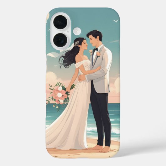 Romantic Beach Wedding – Bride and Groom in Love Case-Mate iPhoneケース (裏面)