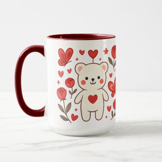 Romantic Bear Heart Ceramic Mug マグカップ (左)