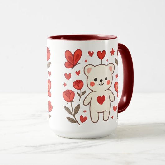 Romantic Bear Heart Ceramic Mug マグカップ (正面右)