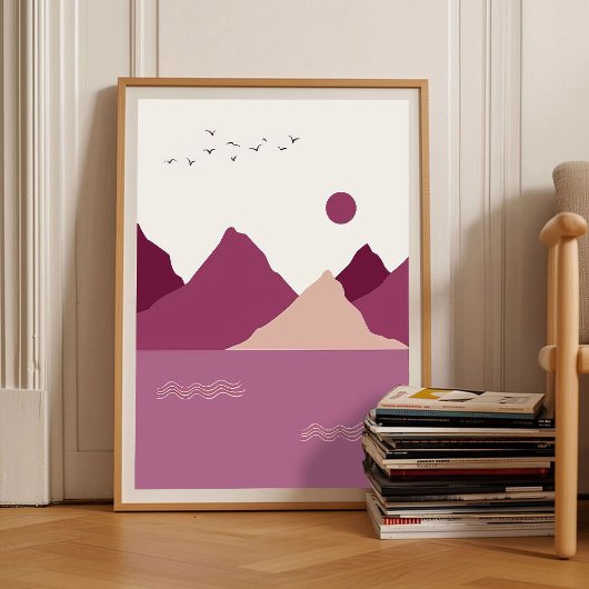Romantic Berry Abstract Art Mountains Sunset Emoti ポスター