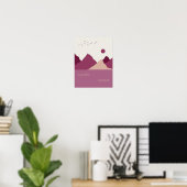Romantic Berry Abstract Art Mountains Sunset Emoti ポスター (ホームオフィス)