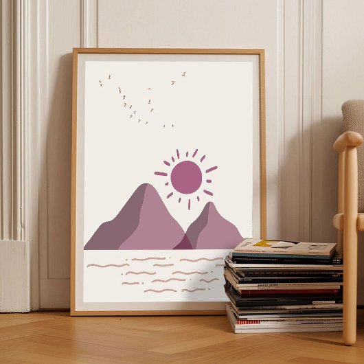 Romantic Berry Abstract Art Sunset Mountains Wall  ポスター