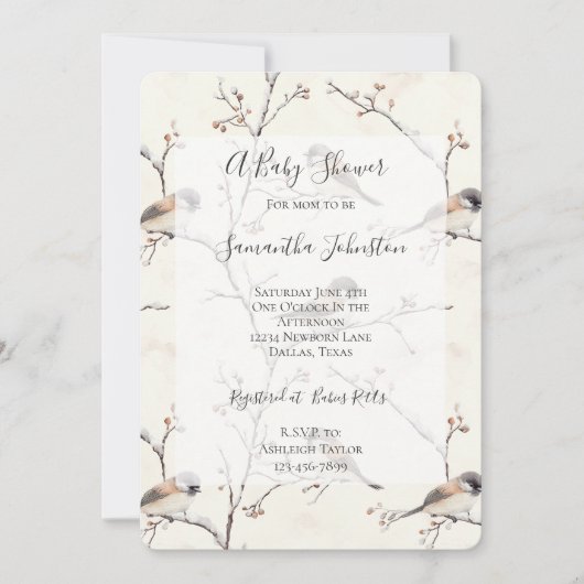 Romantic Birds in a Tree Baby Shower 招待状 (正面)