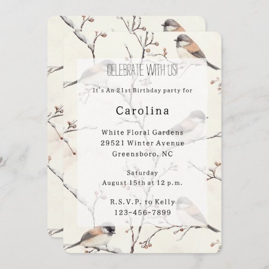 Romantic Birds in a Tree Birthday 招待状 (正面/裏面)