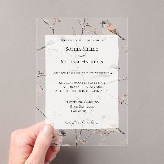 Romantic Birds in a Tree Wedding アクリル招待状 (インサイチュ (ポータブル))