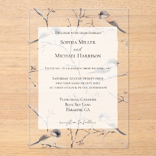 Romantic Birds in a Tree Wedding アクリル招待状 (正面)