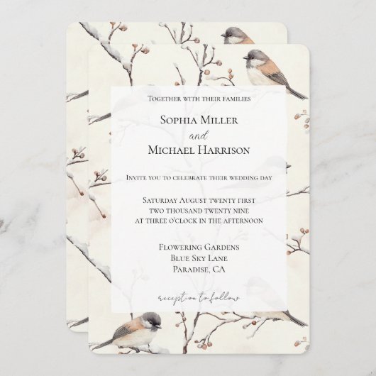 Romantic Birds in a Tree Wedding 招待状 (正面/裏面)