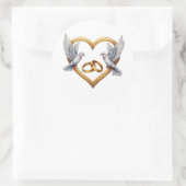 Romantic birds with Heart Shape, Wedding Rings ラウンドシール (バッグ)