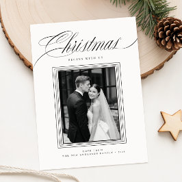 Romantic Black and White Newlywed Photo Christmas シーズンカード