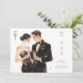 Romantic Black & Gold Couple Wedding Design セーブザデート (スタンド正面)