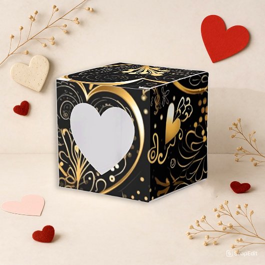 Romantic Black Gold Heart Valentine フェイバーボックス