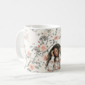 Romantic Black Lady Peach Roses Floral コーヒーマグカップ (正面左)