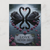 Romantic Black Swans Heart Reflection with Text ポストカード (正面)