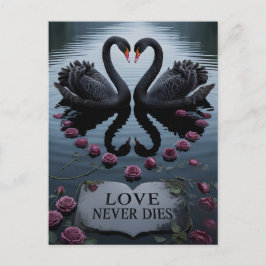 Romantic Black Swans Heart Reflection with Text ポストカード