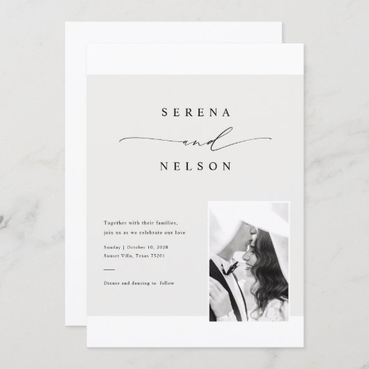 Romantic Black Tie Photo Wedding 招待状 (正面/裏面)