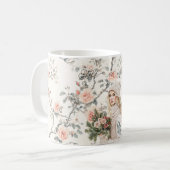 Romantic Blond Hair Lady Peach Roses Floral コーヒーマグカップ (正面左)