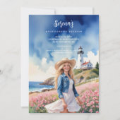 Romantic Blonde Cowgirl Chic Landscape Lighthouse 招待状 (正面)