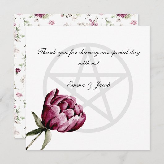 Romantic Bloom Floral Peony Pentacle サンキューカード (正面/裏面)