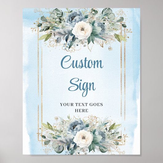 Romantic Blue And Gold DIY Wedding Sign Template ポスター (正面)