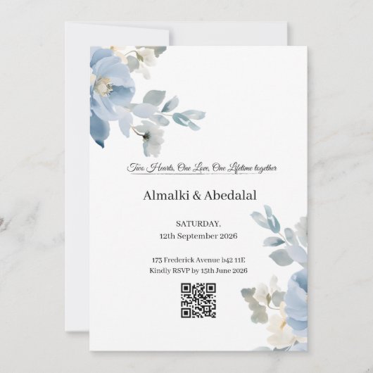 Romantic Blue and White Flower Wedding Invitation  招待状 (正面)