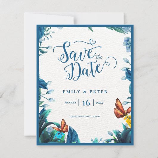 Romantic Blue Botanical Garden Theme Save the Date (正面)