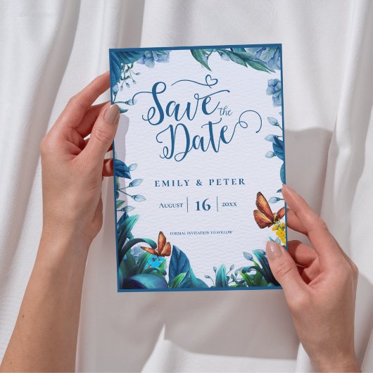 Romantic Blue Botanical Garden Theme Save the Date