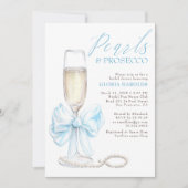Romantic Blue Bow Pearls & Prosecco Bridal Shower 招待状 (正面)