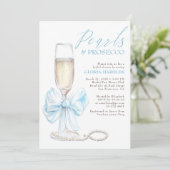 Romantic Blue Bow Pearls & Prosecco Bridal Shower 招待状 (スタンド正面)