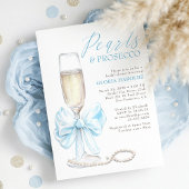 Romantic Blue Bow Pearls & Prosecco Bridal Shower 招待状