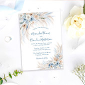 Romantic Blue Calligraphy Floral Boho Wedding 招待状