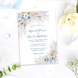Romantic Blue Calligraphy Floral Boho Wedding 招待状