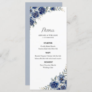 Romantic Blue Floral Botanical Wedding Menus Card メニュー